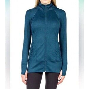 Mondetta Women’s Small Long Jacquard Zip-Up Hooded Active Track Jacket Teal